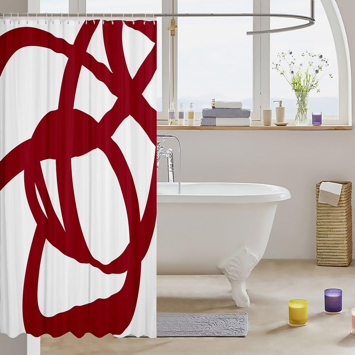 56808 Red and White Geometric Stripe 72x72