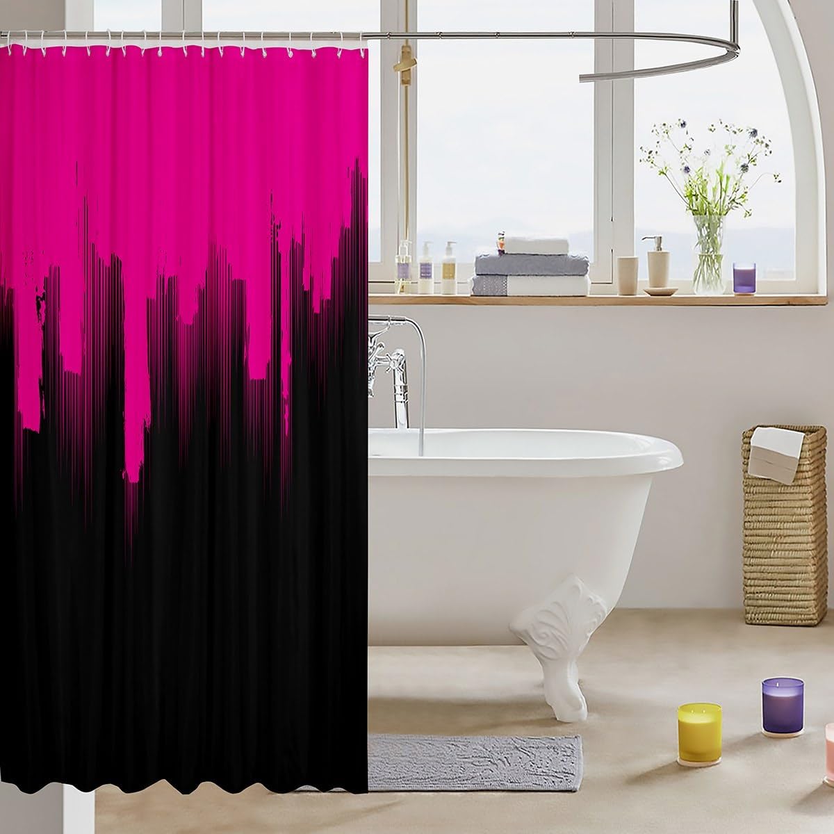 Feelyou Kids Hot Pink Black 72x72 Ombre Stripes Shower Curtain Set Modern Design