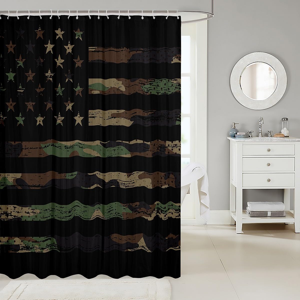 Camouflage American Flag Bath Curtain for Kids Boho Fun Feelyou