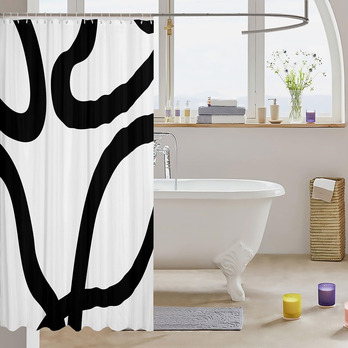 White and Black Geometric Shower Curtain