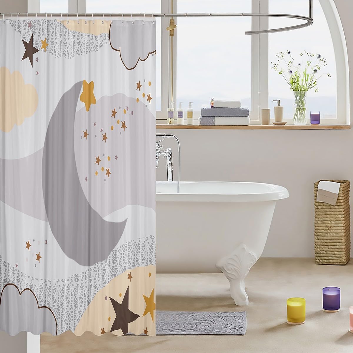 Feelyou Star and Moon Shower Curtain Set 72 x 72
