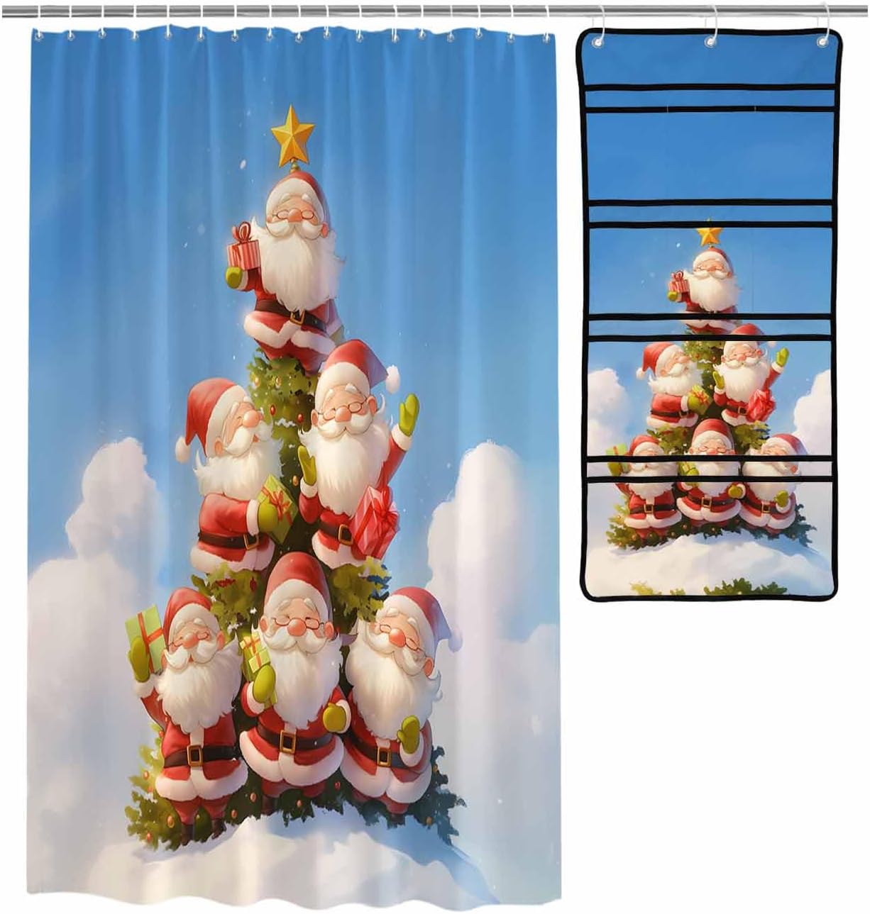 Christmas Shower Curtain - Easy Setup for Santa and Gnome Theme - 36x78