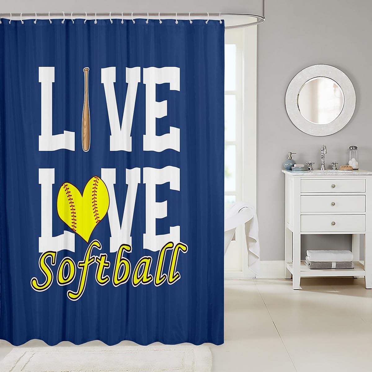 Softball Bath Curtain Set 72x72 Inch Castle Fairy