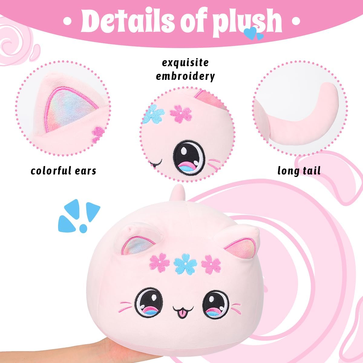 Cute Cat Plush Pillow 7 Rainbow Pink Kitten Stuffed Animal