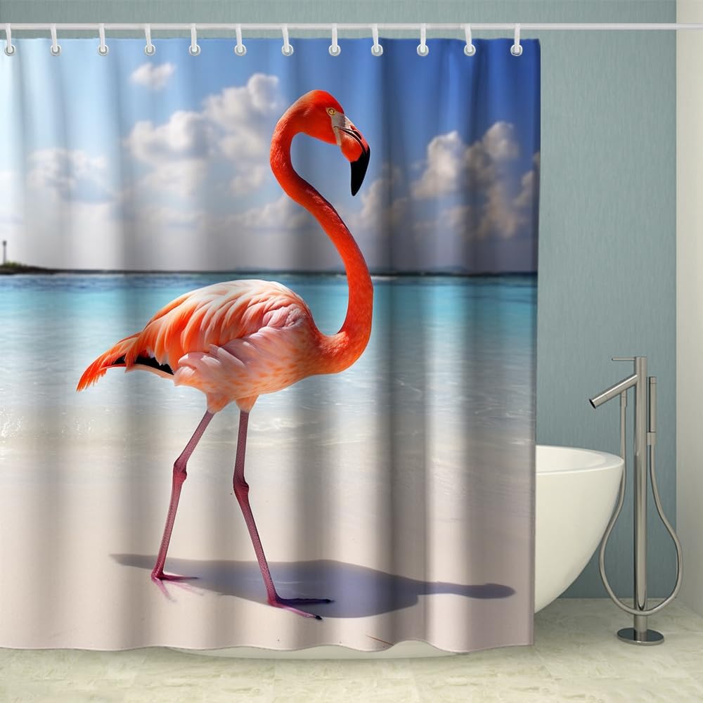 Natural Flamingo Bathroom Curtains