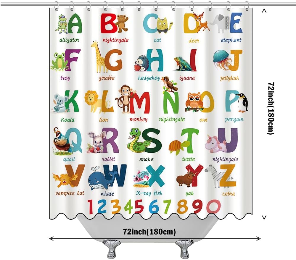 72x72 Dotoom Alphabet bath curtain for kids educational fun