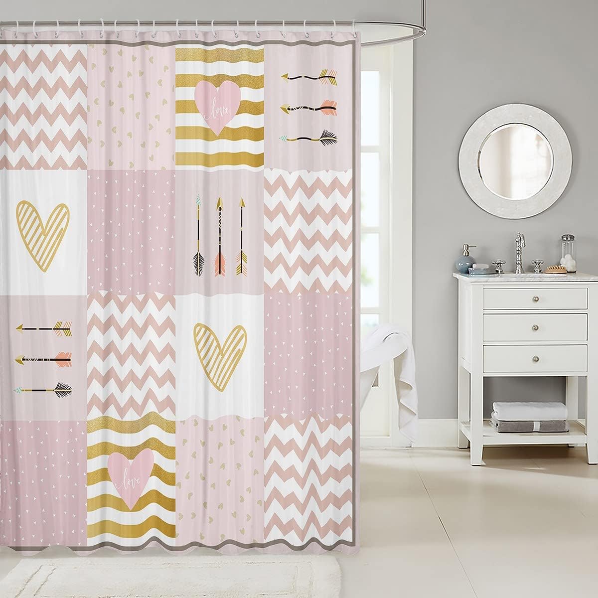 ugsu Castle Fairy Pink and White Washable bathroom curtain