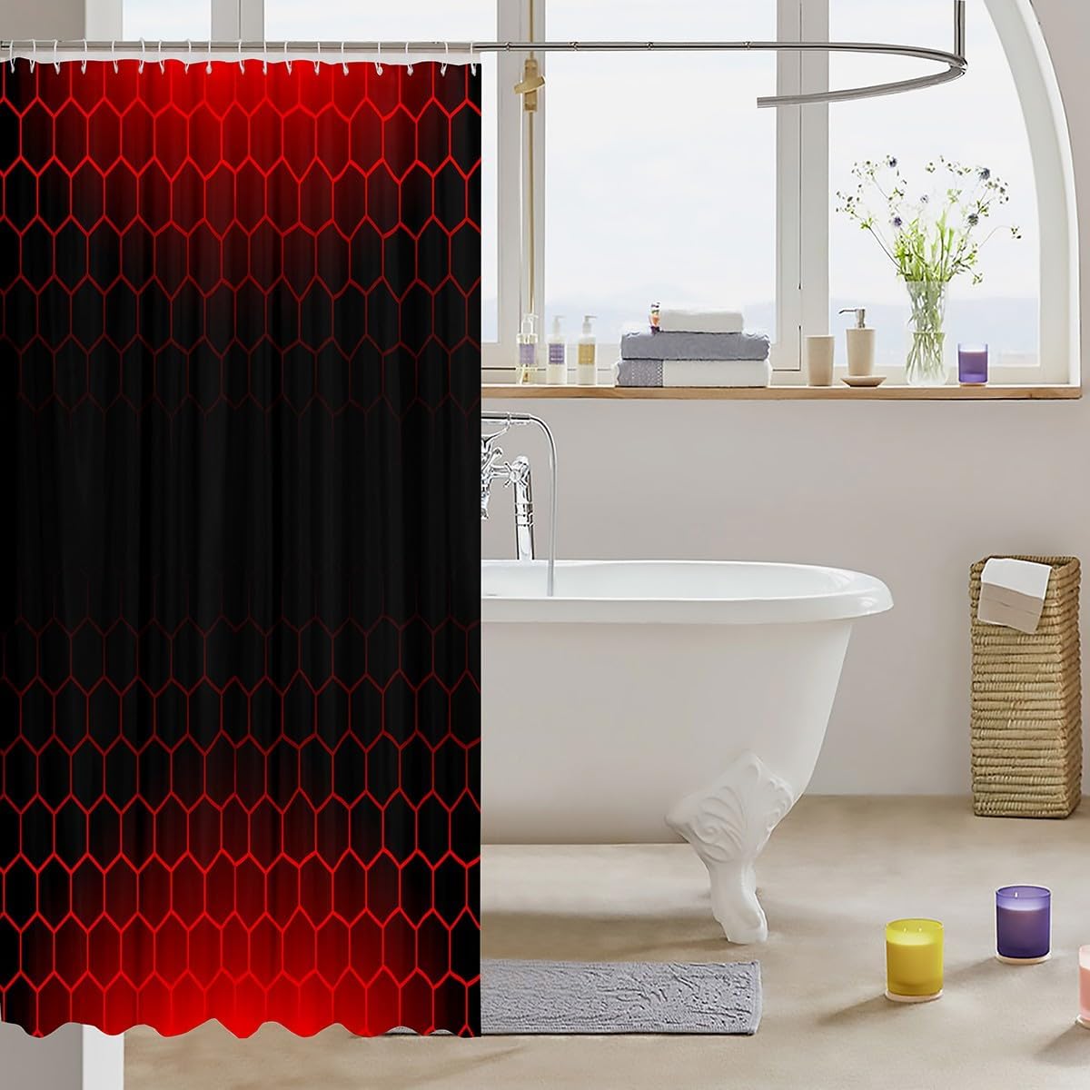 Feelyou Red Black Ombre Bath Curtain