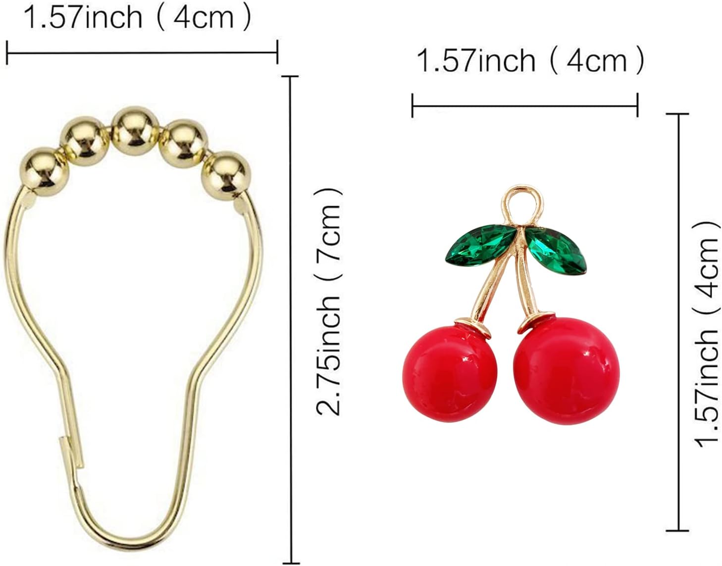 ZILucky 12pcs Red Cherry Shower Curtain Hooks