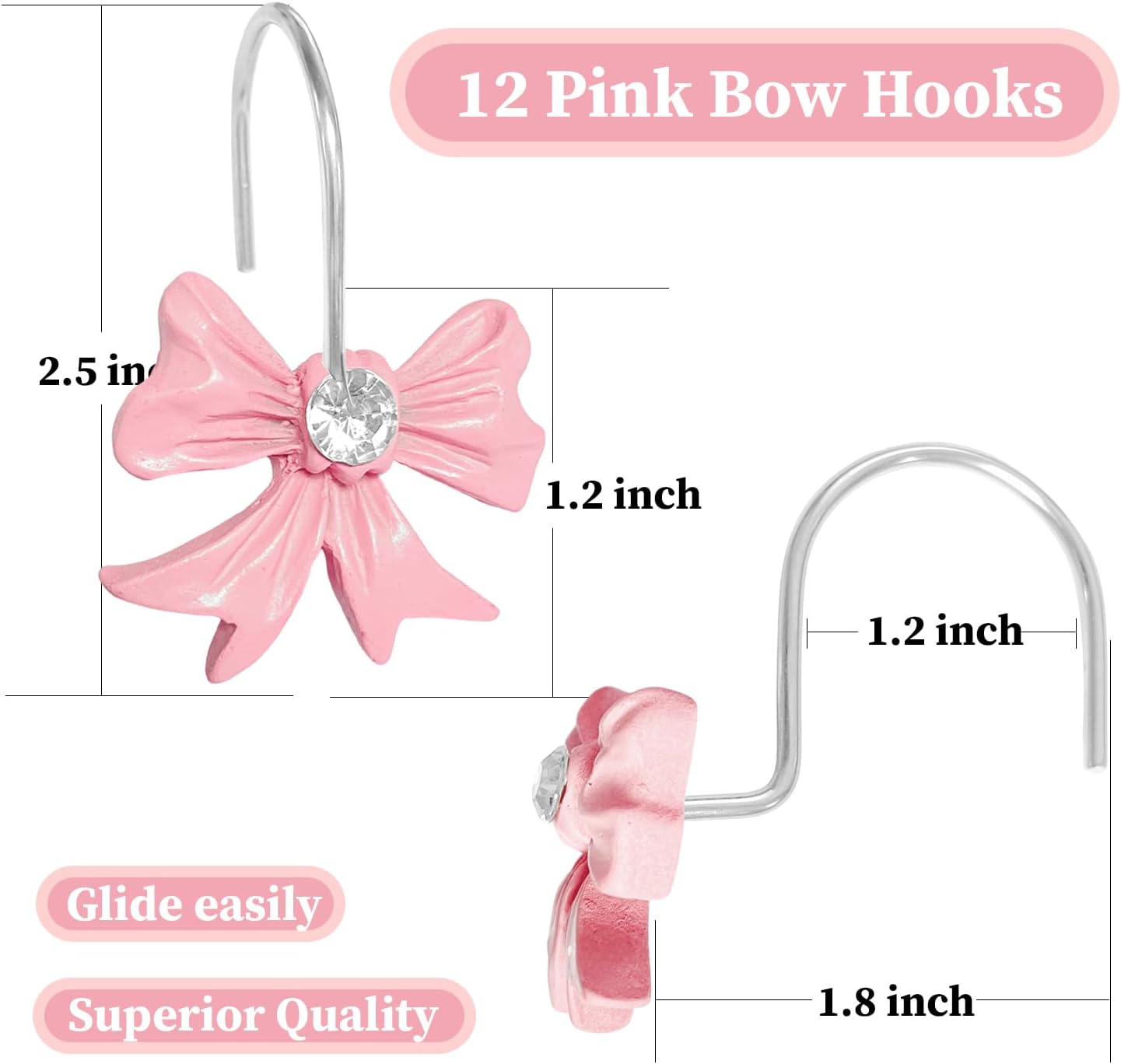 AmaAccess 12PCS Pink Bow Knot Decorative Shower curtain Hangers