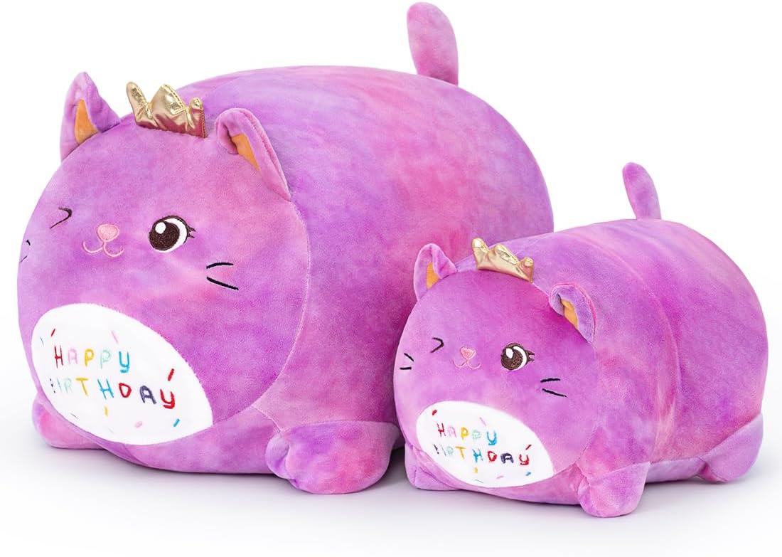 Happy Birthday Plush Cat Pillow 25cm