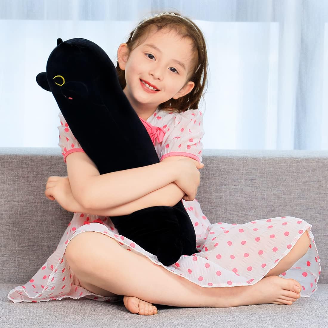 Vivid Long Plush Cat Pillow for Kids and Girlfriend 70CM Full Black