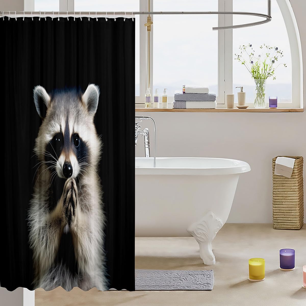 Feelyou Raccoon 72x72 Bath Curtain Set Adorable Functional