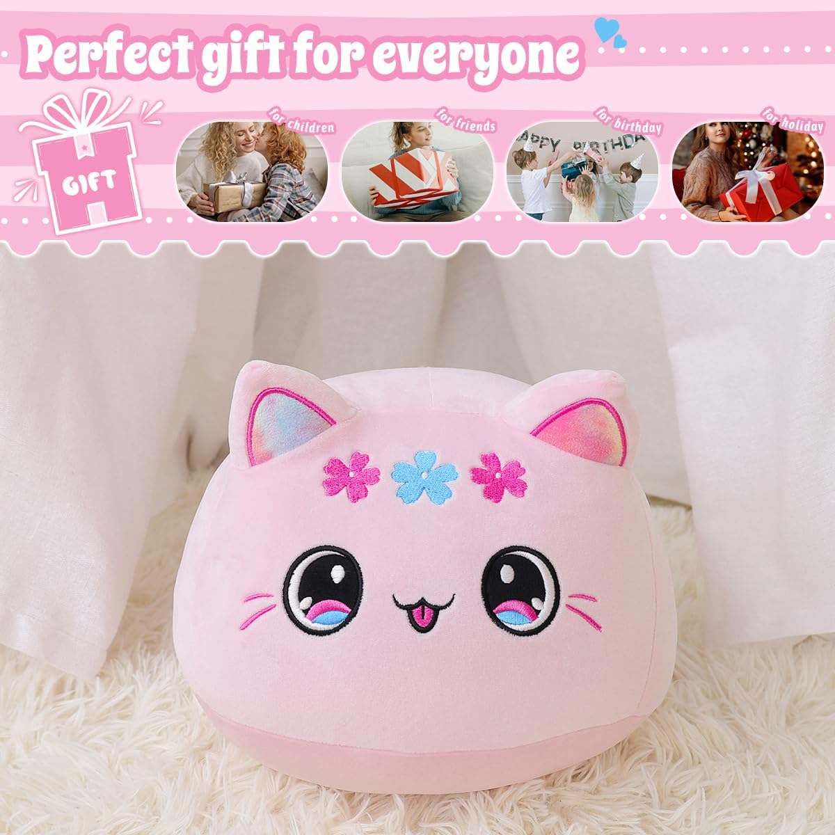 Cute Cat Plush Pillow 7 Rainbow Pink Kitten Stuffed Animal