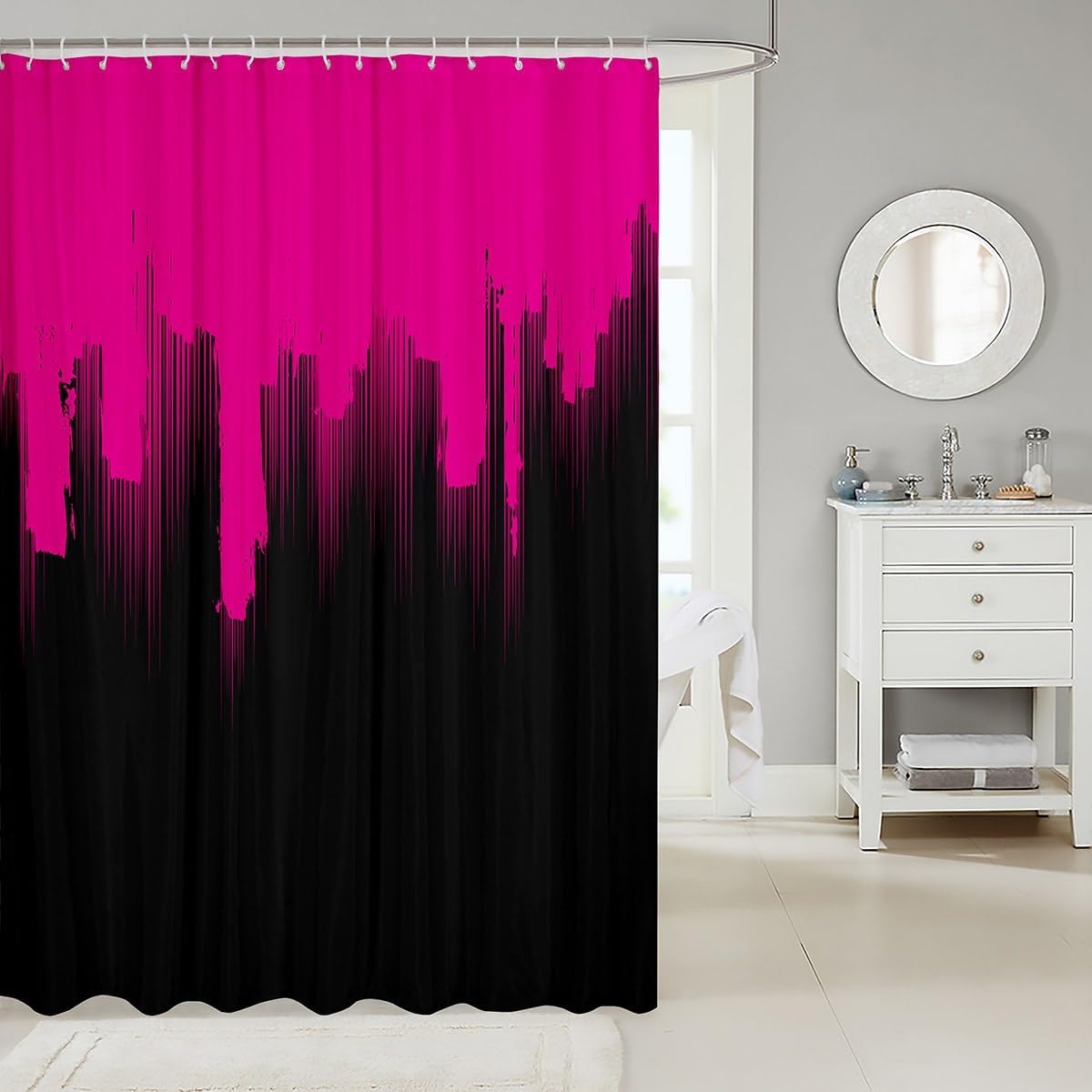 Feelyou Kids Hot Pink Black 72x72 Ombre Stripes Shower Curtain Set Modern Design