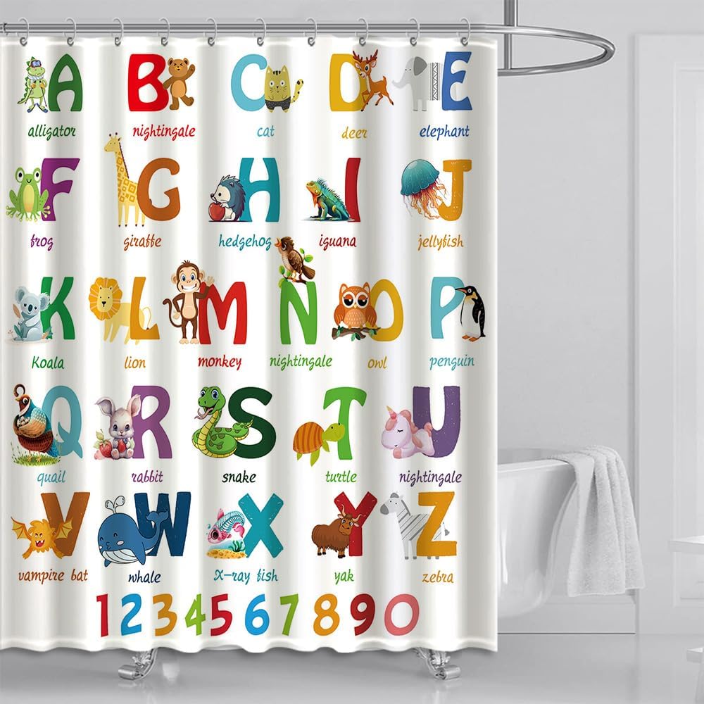 72x72 Dotoom Alphabet bath curtain for kids educational fun