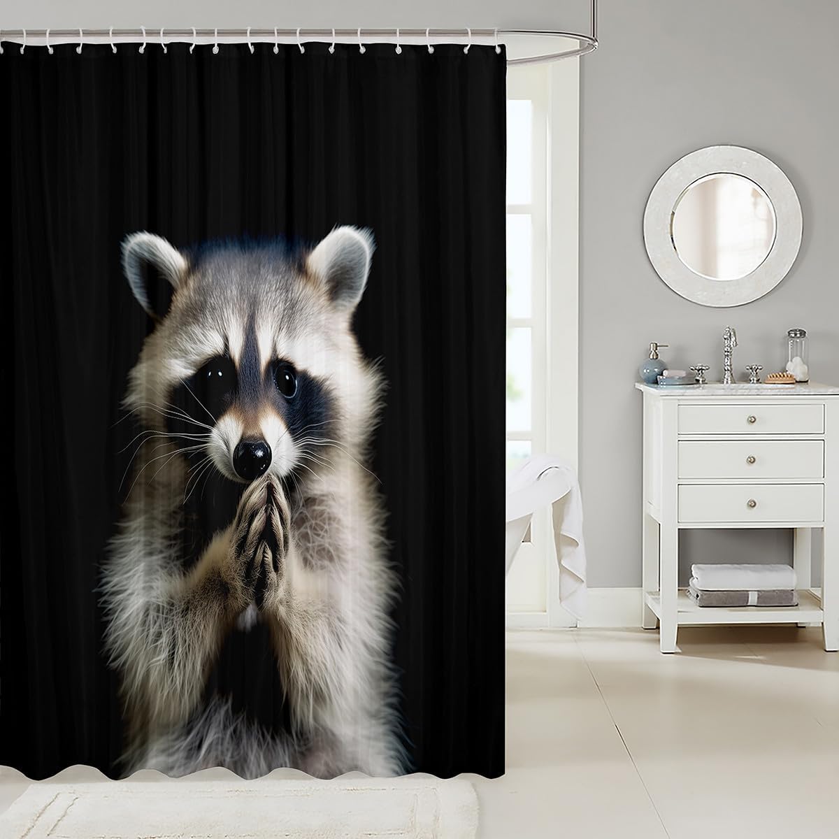 Feelyou Raccoon 72x72 Bath Curtain Set Adorable Functional