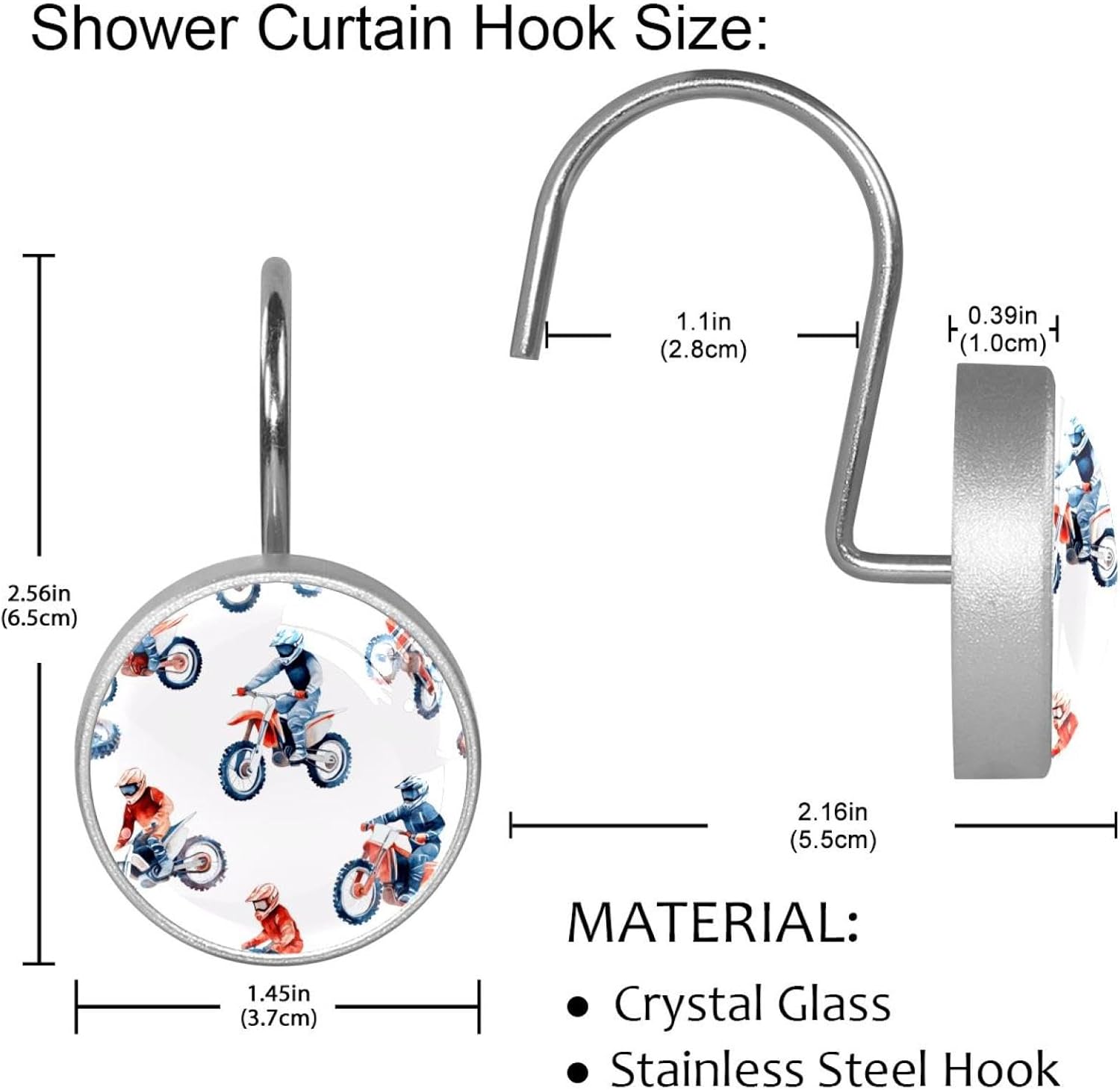 Boys on Motorcross Prints 10-Piece Stainless Steel Shower Curtain Set