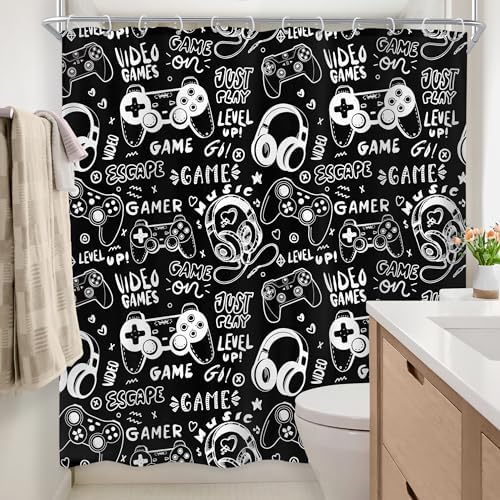 Boys Gamer Shower Curtain 72Wx72H Inch Gaming Controller Waterproof Design