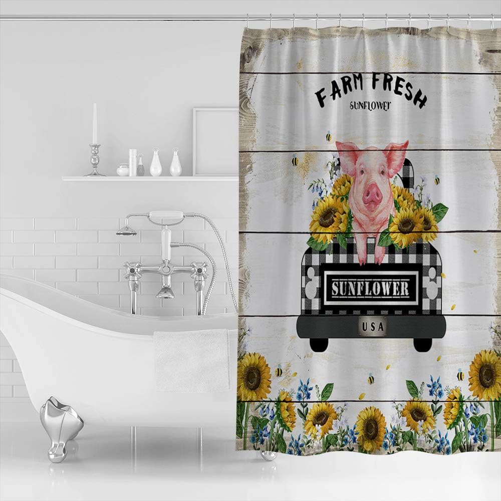 TocaHome Waterproof Bathroom Shower Curtain Set with 12 Hooks Modern Plaid 60x72 inches
