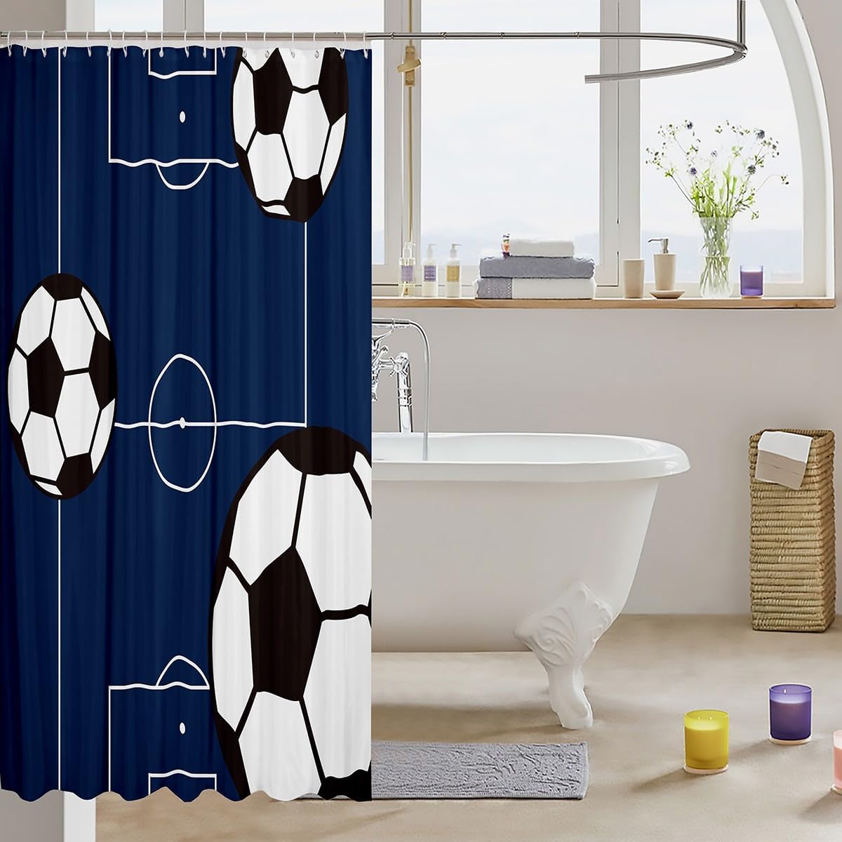 Jejeloiu Football Shower Curtain Soccer Ball Pattern 72x72