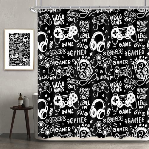 Boys Gamer Shower Curtain 72Wx72H Inch Gaming Controller Waterproof Design