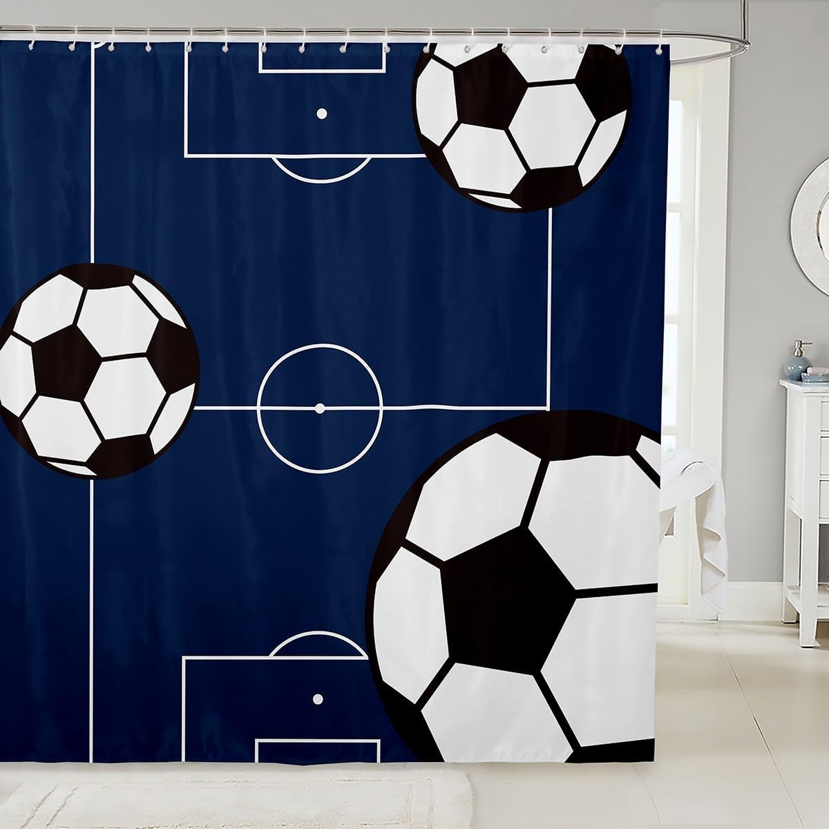 Jejeloiu Football Shower Curtain Soccer Ball Pattern 72x72