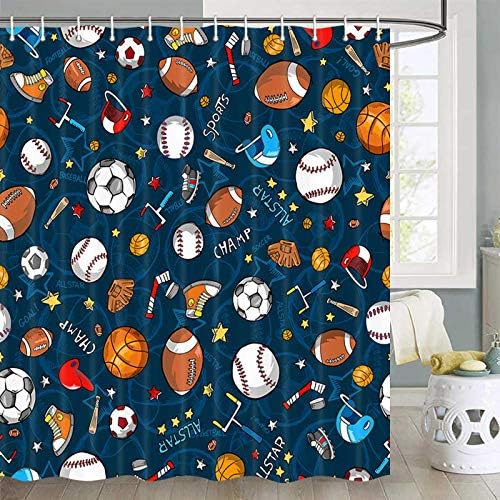 JAWO Sports Shower Curtain - Blue for Kids and Teens