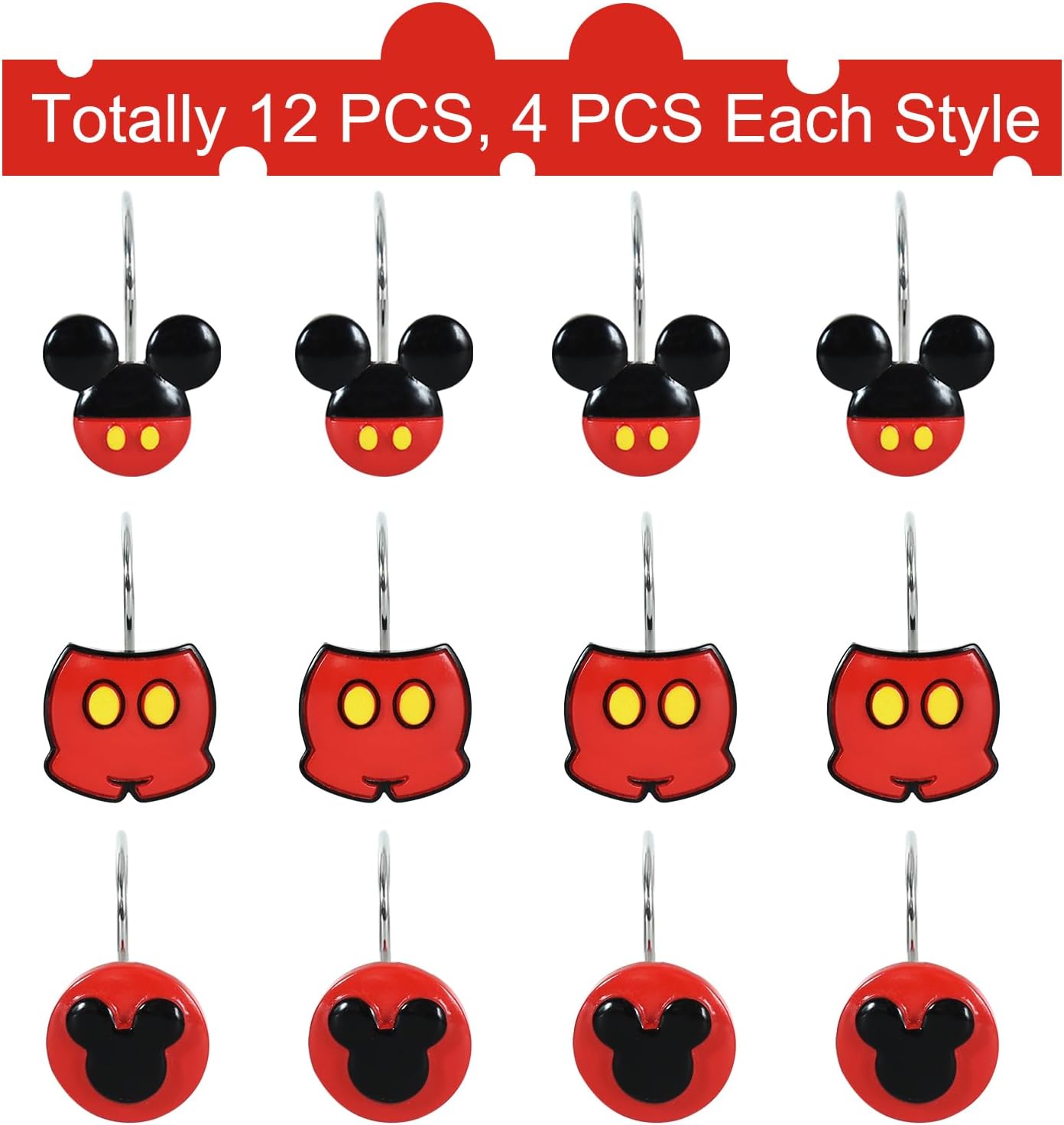 12-Piece Mouse-Themed Stainless Steel Shower Curtain Hooks Set