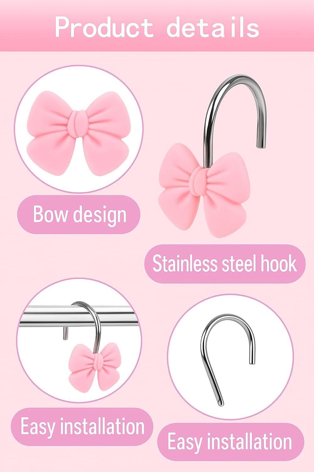 12-Piece Pink Resin Bow Hangers Set for Girls and Princesses