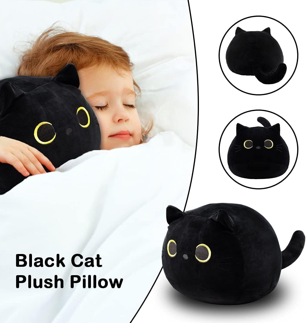 Adorable Black Cat Plush Pillow for Kids Adults
