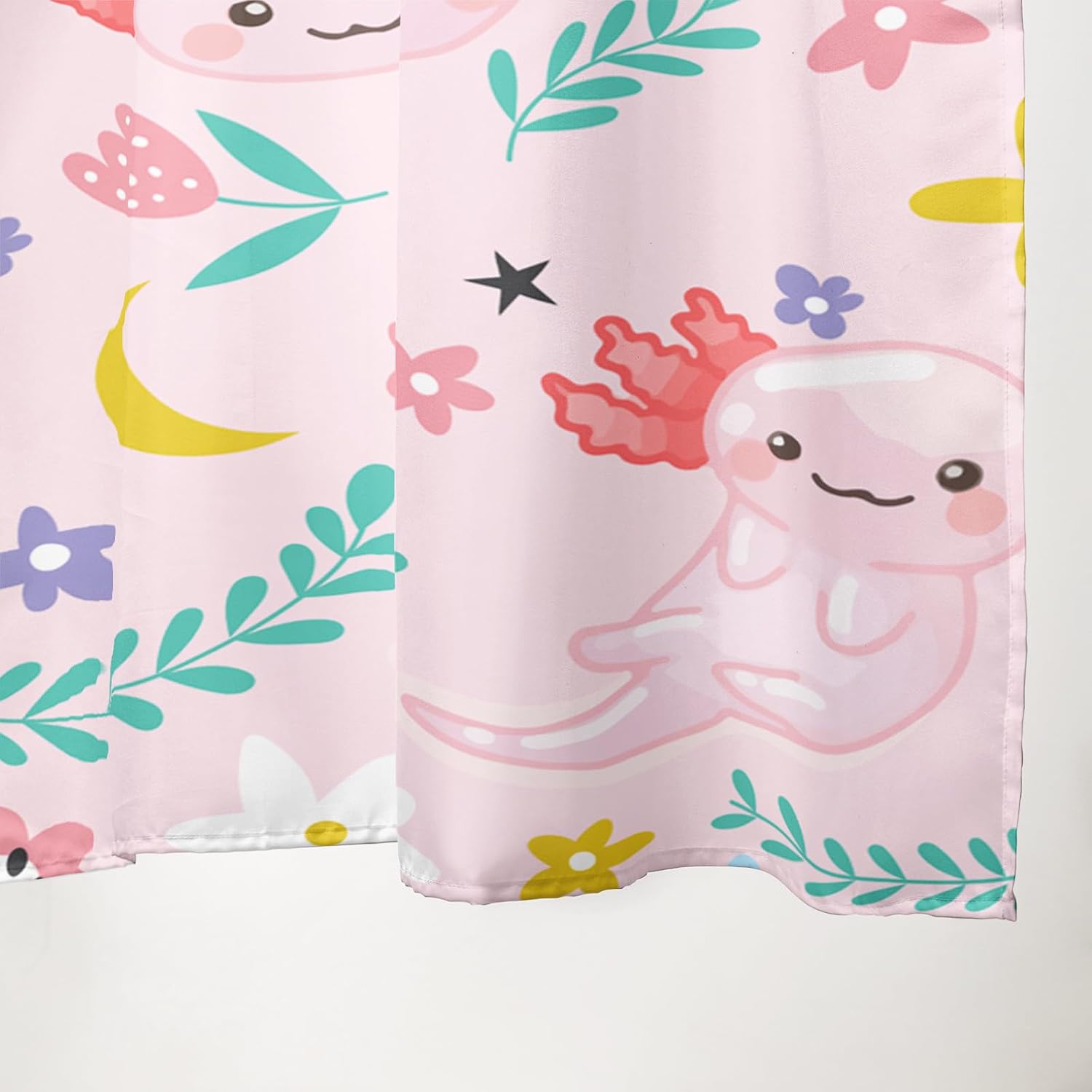 Qoomo Cartoon Axolotl Pink Bath Shower Curtain 72x72 inches