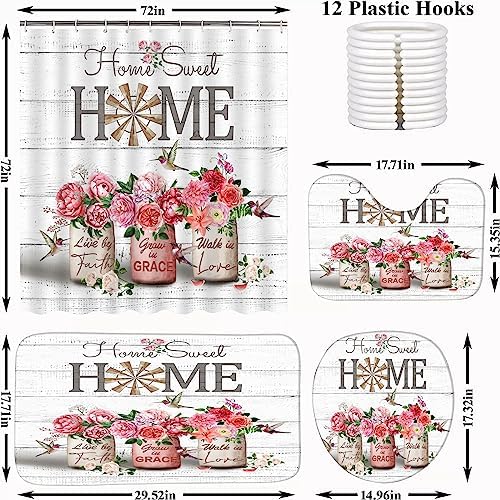 Home Sweet Bathroom Set with Red Rose Peony Style