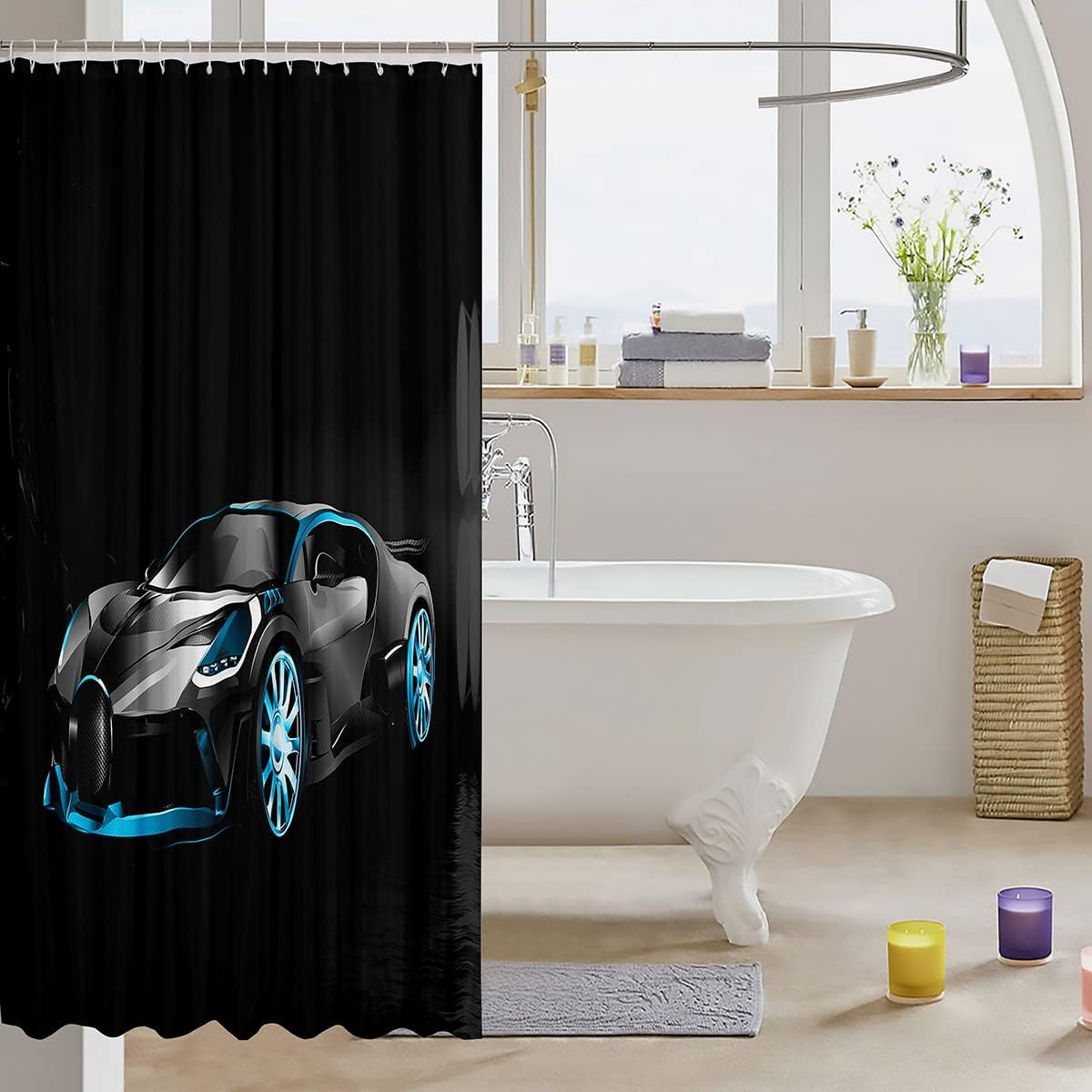 Feelyou 3D Sports Car Shower Curtain with 12 Hooks