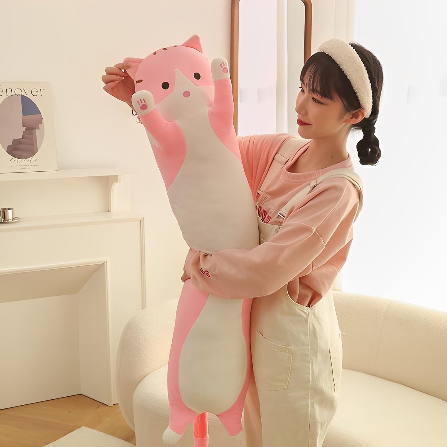 WUYU Plush Cat Pillow for Kids and Girlfriend 150cm Pink