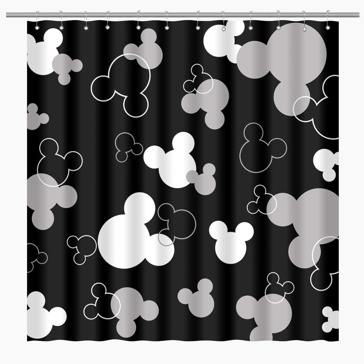 Mouse Head Shower Curtain for Children Black Background with Cartoons