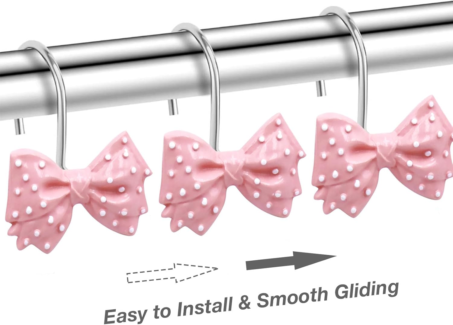 Decorative Bow Shower Curtain Hooks 12 Pcs Pink Polka Dots