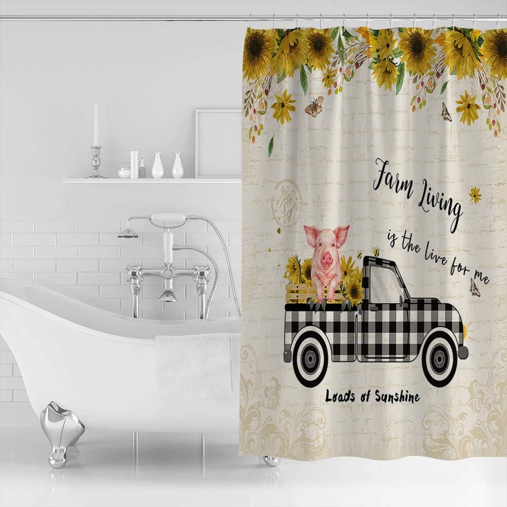 Waterproof Bathroom Curtain Set Buffalo Check Plaid with 12 Hooks TocaHome