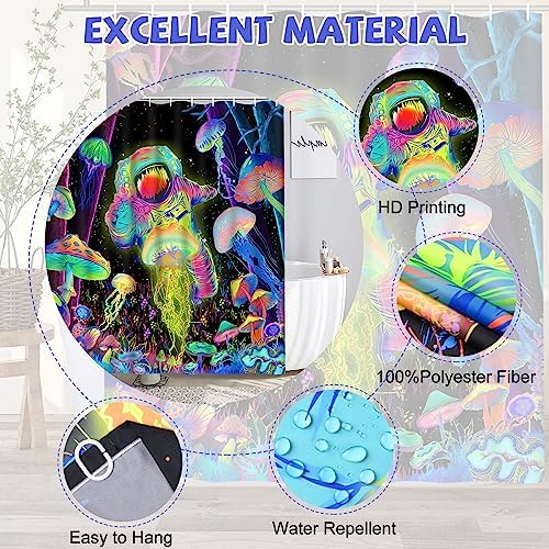 Alishomtll 4 Pcs Blacklight Astronaut Shower Curtain Set with Rugs