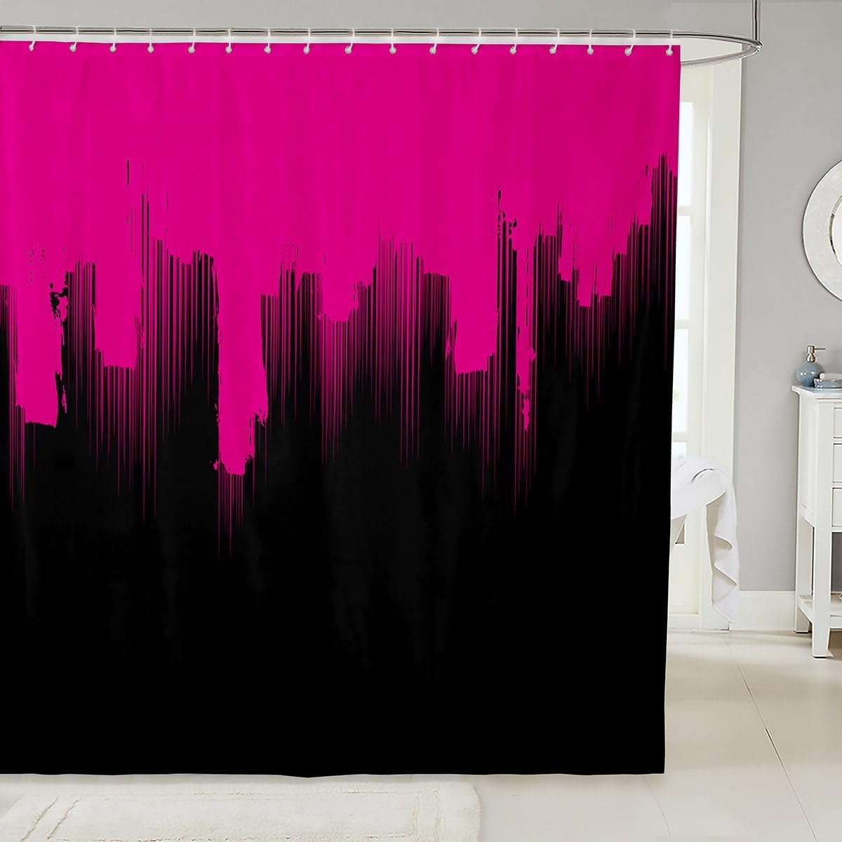 Feelyou Kids Hot Pink Black 72x72 Ombre Stripes Shower Curtain Set Modern Design