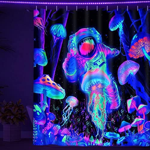Alishomtll 4 Pcs Blacklight Astronaut Shower Curtain Set with Rugs