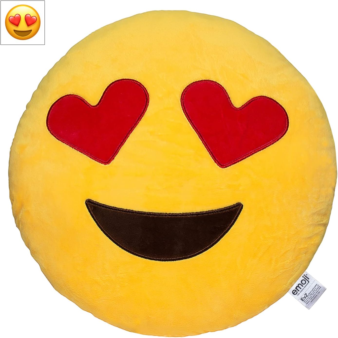 EvZ Emoji Heart Eyes Plush Pillow 32cm Yellow