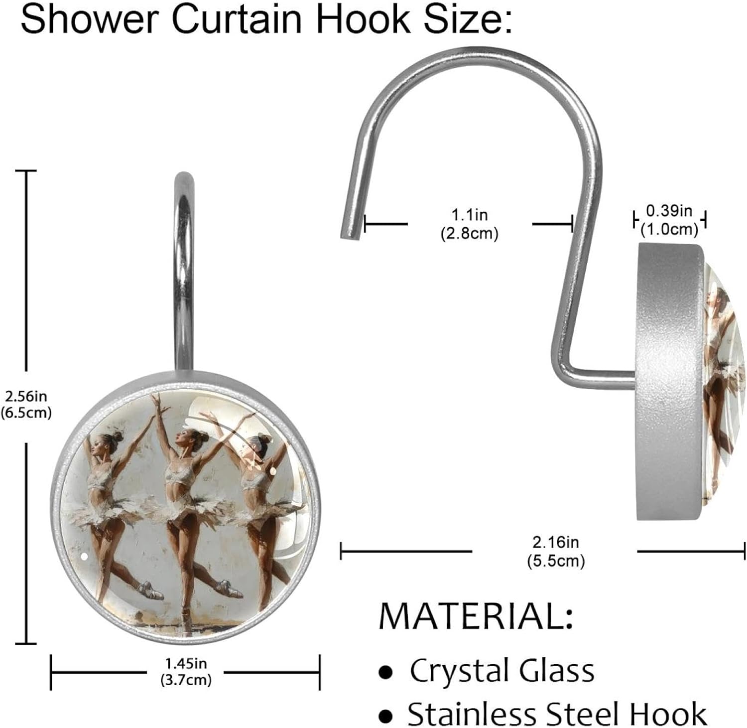 Ballet-Date Design 9-Piece Stainless Steel Shower Curtain Set 48x72 inches