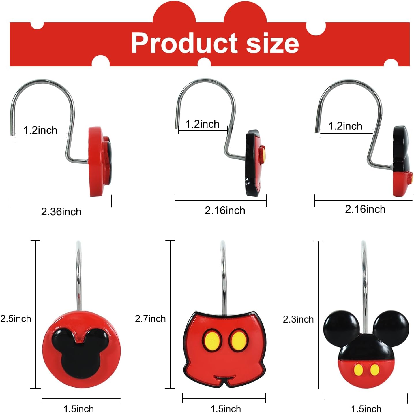 12-Piece Mouse-Themed Stainless Steel Shower Curtain Hooks Set