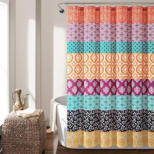 Fuchsia Orange Bohemian Stripe Shower Curtain
