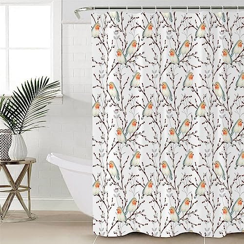 Waterproof shower curtain set for the bathroom with birds and branch design
