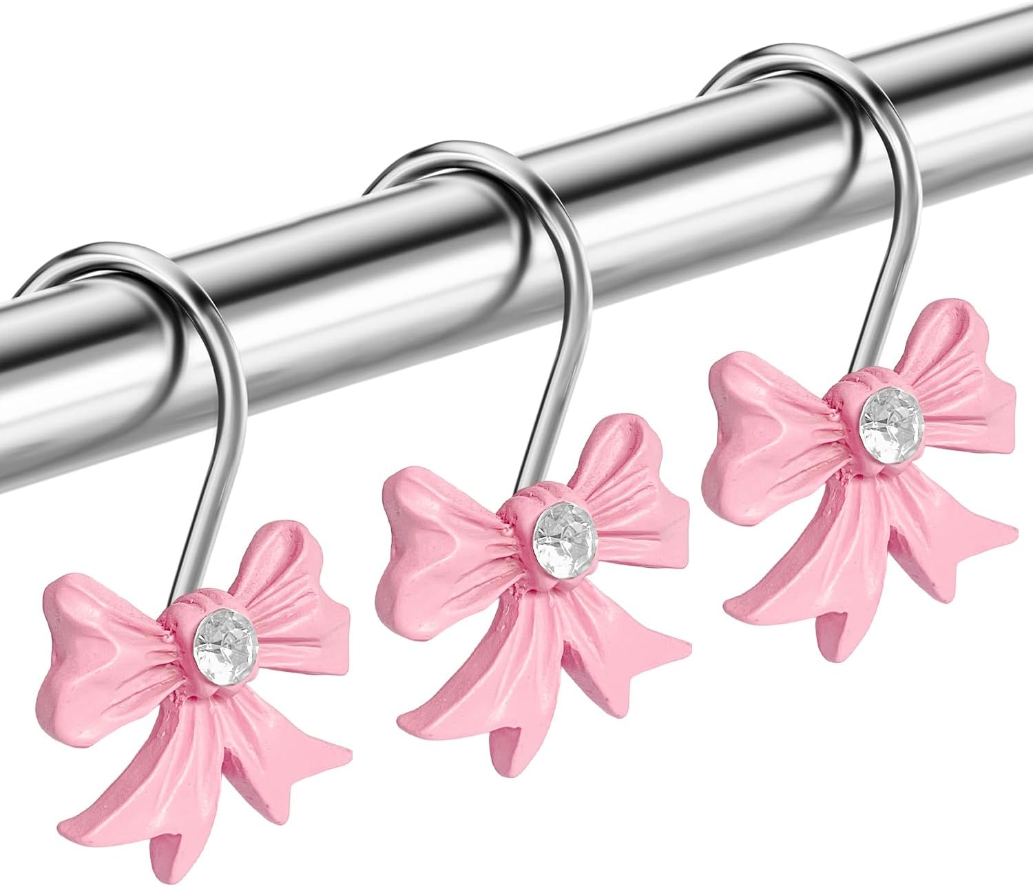 AmaAccess 12PCS Pink Bow Knot Decorative Shower curtain Hangers