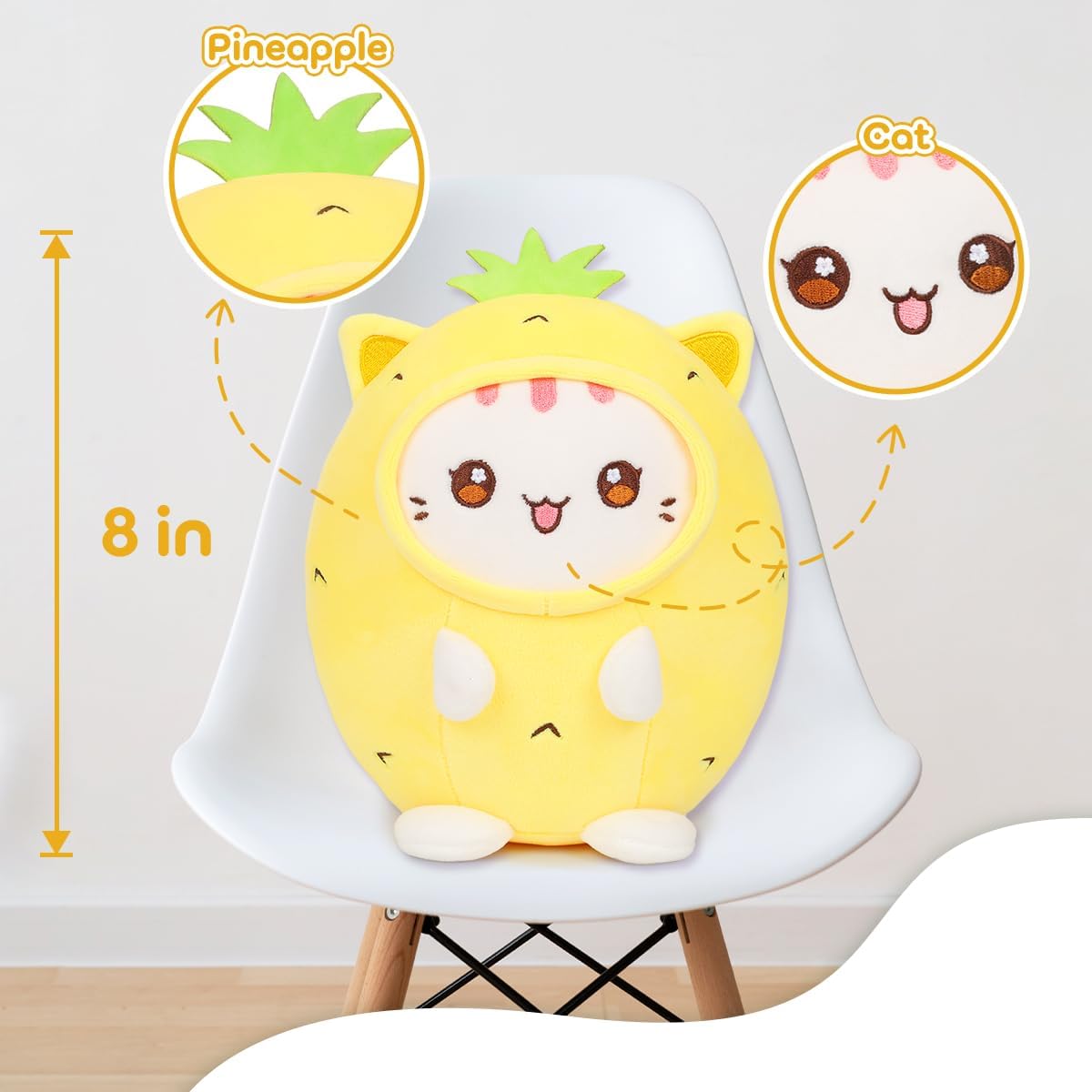 Cute Plush Pineapple Cat Pillow 8 Inch Kawaii Kitten Plushie
