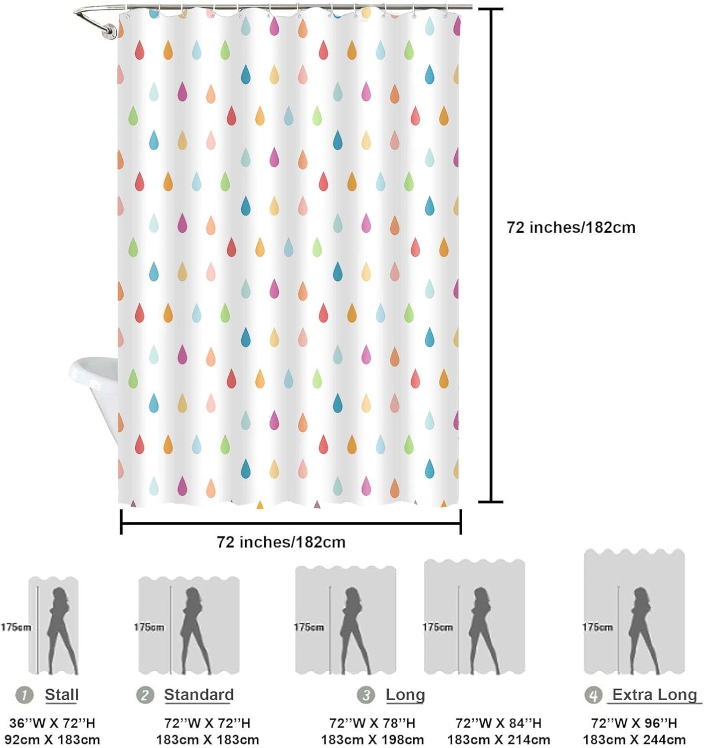 Retro Cute Kids Shower Curtain Set with Raindrop Design