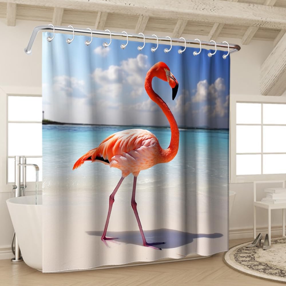 Natural Flamingo Bathroom Curtains